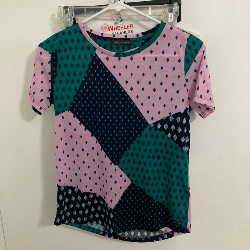 M&S Collection Womens Semi Sheer Patchwork T-Shirt